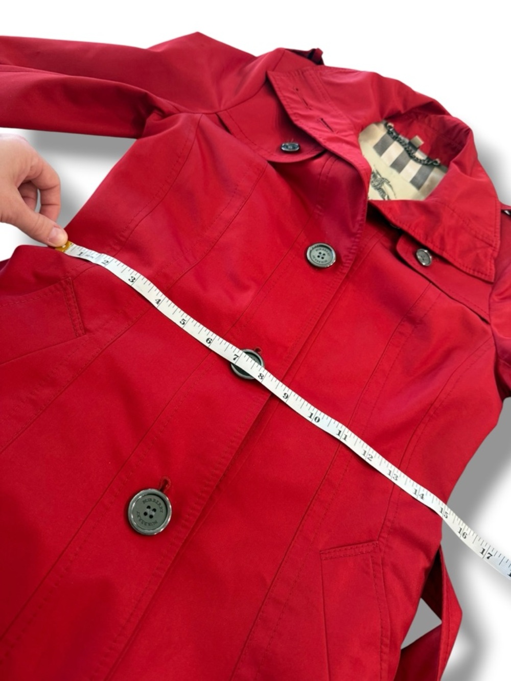 Burberry Women's Mableton Red Trench Coat Authentic UK 2R‎ US 0 *stain* - Picture 9 of 14